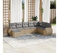 DYRJDJWIDHW 8-Piece Beige Woven Resin Outdoor Patio Furniture Set with Cushions, Modular Garden Sofa for Backyard, Terrace, Durable Weather-Resistant Rattan Lounge Set with Removable Washable Covers