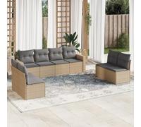 DYRJDJWIDHW 8-Piece Beige Woven Resin Outdoor Patio Furniture Set with Cushions, Waterproof Storage & Modular Design for Garden, Backyard, Terrace - Durable Rattan Sofa Seating Group
