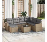 DYRJDJWIDHW 8-Piece Beige Woven Resin Outdoor Patio Furniture Set with Cushions, Waterproof Storage & Tempered Glass Table - Modular Garden Sofa for Backyard, Terrace