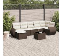 DYRJDJWIDHW 8-Piece Brown Wicker Resin Outdoor Patio Furniture Set with Cushions, Glass Top Table, Modular Garden Sofa for Backyard, Terrace, Durable Weather-Resistant Rattan Lounge Conversation Set