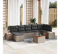 DYRJDJWIDHW 8-Piece Modular Garden Sofa Set with Cushions, Outdoor Patio Furniture, Grey Poly Rattan Wicker Sectional Conversation Set with Coffee Table for Backyard, Terrace, Poolside