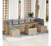 DYRJDJWIDHW 8-Piece Outdoor Dining Set, Patio Garden Furniture Set with Table and 7 Seats, Modular Sectional Sofa in Beige Grey, Rattan Wicker, Powder Coated Steel Frame, for Terrace Poolside