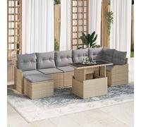 DYRJDJWIDHW 8-Piece Outdoor Patio Furniture Set, Beige Wicker Rattan Sofa Sectional with Tempered Glass Coffee Table, UV Resistant All Weather Garden Conversation Set for Backyard, Terrace, Poolside