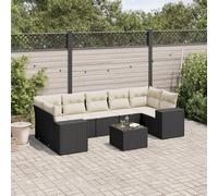 DYRJDJWIDHW 8-Piece Outdoor Patio Furniture Set Black Wicker Resin with Cushions, Garden Sofa with Tempered Glass Table, Modular Sectional Conversation Set for Backyard, Terrace, Poolside