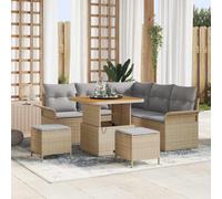 DYRJDJWIDHW 8-Piece Outdoor Patio Furniture Set, Modern Garden Sofa Set with Table and Storage, Water-Resistant Poly Rattan, Beige and Light Grey, for Terrace, Balcony, Backyard