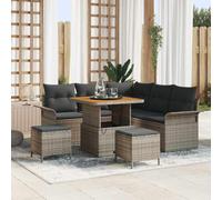 DYRJDJWIDHW 8-Piece Outdoor Patio Furniture Set, Modern Garden Sofa with Cushions, Grey Rattan Sectional Conversation Set with Coffee Table and Ottoman for Terrace, Backyard, Poolside