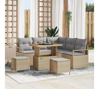 DYRJDJWIDHW 8-Piece Outdoor Patio Furniture Set, Modular Garden Sofa Sectional with Table and Ottoman, Water-Resistant Poly Rattan, Beige and Light Grey, for Terrace, Backyard, Poolside