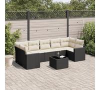 DYRJDJWIDHW 8-Piece Outdoor Patio Furniture Set with Cushions, Black Woven Resin Rattan Garden Sofa Set, Waterproof Storage, Tempered Glass Table, Modular Design for Backyard, Terrace