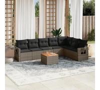 DYRJDJWIDHW 8-Piece Outdoor Patio Furniture Set with Cushions, Grey Wicker Resin Garden Sofa Set for Backyard, Terrace, Includes Coffee Table, Modular Design, UV Resistant, Waterproof, Easy to Clean