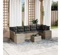 DYRJDJWIDHW 8-Piece Outdoor Patio Furniture Set with Light Gray Cushions, Wicker Resin Garden Sofa Set with Tempered Glass Table, Modular Sectional for Backyard, Terrace, Durable Weather-Resistant