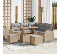 DYRJDJWIDHW 8-Piece Outdoor Patio Sofa Set Modular Garden Furniture with Table and Storage, Beige and Light Grey, UV-Resistant Synthetic Rattan and Solid Acacia Wood for Terrace Poolside