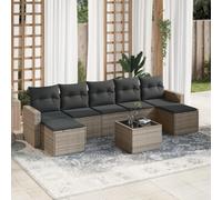 DYRJDJWIDHW 8 Pieces Outdoor Patio Furniture Set with Cushions, Grey Wicker Resin Garden Sofa Set with Storage, Tempered Glass Table and Waterproof Covers for Backyard, Terrace, Poolside