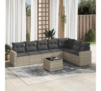 DYRJDJWIDHW 8 Pieces Outdoor Patio Furniture Set with Light Gray Cushions, Wicker Resin Garden Sofa Set with Tempered Glass Table, Waterproof Storage & Modular Design for Backyard, Terrace, Poolside