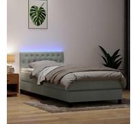 DYRJDJWIDHW 80x220 cm Light Grey Velour Bed Frame with Mattress and Adjustable Headboard, LED Lighting, Pocket Spring Support for Bedroom and Guest Room Comfort