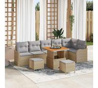 DYRJDJWIDHW 9 Pcs Garden Sofa Set Outdoor Patio Furniture Modern Beige and Light Grey Modular Rattan Sectional with Table and Stools Waterproof Storage Cushions