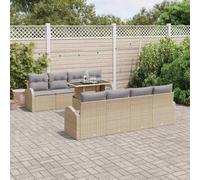DYRJDJWIDHW 9 Pcs Outdoor Patio Furniture Set, Beige Modular Garden Sofa Sectional with Tempered Glass Table, All Weather Wicker Rattan & Steel Frame for Terrace, Backyard, Poolside