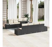 DYRJDJWIDHW 9 Pcs Outdoor Patio Furniture Set, Black and Cream Wicker Sectional Sofa with Adjustable Coffee Table, Modern Garden Lounge for Terrace, Durable All-Weather Poly Rattan Conversation Set