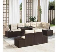DYRJDJWIDHW 9 Pcs Outdoor Patio Furniture Set, Modern Garden Sofa Set with Adjustable Height Table, Brown and Cream All Weather Wicker Rattan Sectional Couch for Terrace, Backyard, Poolside