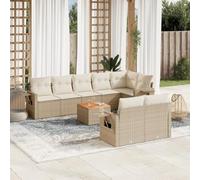 DYRJDJWIDHW 9-Piece Beige Wicker Patio Furniture Set with Cushions - Outdoor Garden Sofa Set with Coffee Table, Weather-Resistant Rattan Sectional Seating for Terrace, Backyard, Poolside (Beige)