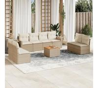 DYRJDJWIDHW 9-Piece Beige Wicker Patio Furniture Set with Cushions, Outdoor Garden Sofa Set with Foldable Side Table, Weather-Resistant Resin Rattan Modular Sectional for Backyard, Terrace, Poolside