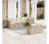 DYRJDJWIDHW 9-Piece Beige Wicker Patio Furniture Set with Cushions, Outdoor Modular Sectional Sofa Set with Waterproof Storage, Thick Cushions & Removable Covers for Garden, Backyard, Terrace