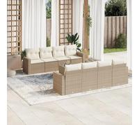 DYRJDJWIDHW 9-Piece Beige Wicker Patio Furniture Set with Cushions, Outdoor Rattan Sofa Set with Glass Top Table, Waterproof Storage & Removable Covers for Garden, Terrace, Backyard