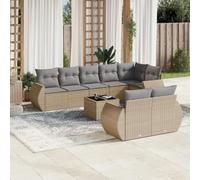 DYRJDJWIDHW 9-Piece Beige Wicker Patio Furniture Set with Cushions, Outdoor Rattan Sofa with Glass Top Table, Modular Garden Lounge Set for Terrace, Backyard, Poolside