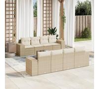 DYRJDJWIDHW 9-Piece Beige Wicker Patio Furniture Set with Cushions, Outdoor Rattan Sofa with Glass Top Table, Waterproof Resin Garden Lounge Set for Backyard, Terrace, Poolside