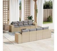DYRJDJWIDHW 9-Piece Beige Wicker Resin Outdoor Patio Furniture Set with Cushions, Glass Top Table & Modular Design for Garden, Terrace, Backyard Weather-Resistant & Easy to Clean