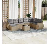 DYRJDJWIDHW 9-Piece Beige Woven Resin Outdoor Patio Furniture Set with Cushions, Glass Top Table and Modular Design for Garden, Terrace, Backyard - UV Resistant & Weatherproof