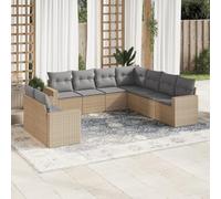 DYRJDJWIDHW 9-Piece Beige Woven Resin Outdoor Patio Furniture Set with Cushions, Modular Garden Sofa Set with Waterproof Storage & Removable Covers, Durable Rattan Style for Terrace Backyard Poolside