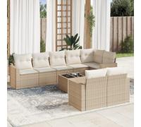 DYRJDJWIDHW 9-Piece Beige Woven Resin Outdoor Patio Furniture Set with Cushions, Waterproof Storage & Tempered Glass Table - Modular Garden Sofa Set for Backyard, Terrace