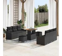 DYRJDJWIDHW 9-Piece Black Outdoor Patio Sofa Set with Cushions, Modern Garden Furniture Set with Coffee Table and Ottoman, Waterproof Storage, Adjustable Feet for Terrace, Balcony, Backyard