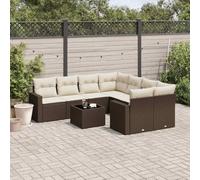 DYRJDJWIDHW 9-Piece Brown Woven Resin Outdoor Patio Furniture Set with Cushions, Waterproof Storage & Tempered Glass Table - Modular Garden Sofa Set for Backyard, Terrace