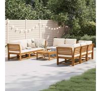 DYRJDJWIDHW 9-Piece Garden Furniture Set with Cushions, Acacia Wood Outdoor Patio Sofa Modular Lounge Set for Terrace Backyard, Water-Resistant Durable Design, Cream White Cushions Included