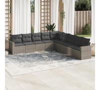 DYRJDJWIDHW 9-Piece Grey Wicker Patio Furniture Set with Cushions, Outdoor Garden Sofa Set with Waterproof Storage, Modular Resin Rattan Sectional for Backyard, Terrace, Poolside
