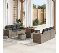 DYRJDJWIDHW 9-Piece Modular Outdoor Patio Sofa Set Grey Poly Rattan Wicker Garden Furniture with Table and Cushions, Waterproof All-Weather Sectional Conversation Set for Terrace, Poolside, Backyard