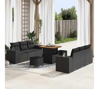 DYRJDJWIDHW 9-Piece Modular Outdoor Sofa Set, Black Poly Rattan Garden Furniture for Patio, Terrace, Balcony, Weather-Resistant with Cushions, Coffee Table and Ottoman, Modern Design, Easy Assembly