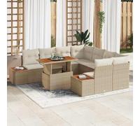 DYRJDJWIDHW 9-Piece Outdoor Dining Set, Patio Garden Furniture with Storage, Beige Cream Synthetic Rattan Sofa Set, Modular Seating Group with Table for Terrace, Backyard