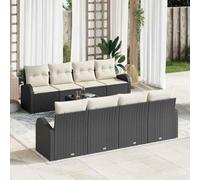 DYRJDJWIDHW 9-Piece Outdoor Garden Sofa Set Modular Patio Furniture, Black Cream Poly Rattan Wicker Sectional Couch with Coffee Table, UV Resistant Waterproof for Terrace, Backyard, Poolside