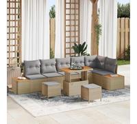 DYRJDJWIDHW 9-Piece Outdoor Patio Furniture Set, Beige All-Weather Wicker Sofa Sectional with Cushions and Coffee Table, Modern Garden Lounge Set for Terrace, Backyard, Poolside