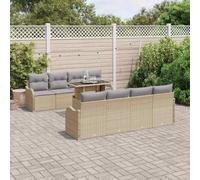 DYRJDJWIDHW 9-Piece Outdoor Patio Furniture Set, Beige Wicker Modular Sectional Sofa with Tempered Glass Coffee Table, Waterproof Poly Rattan Garden Conversation Set for Terrace, Poolside, Backyard