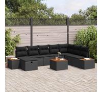 DYRJDJWIDHW 9 Piece Outdoor Patio Furniture Set, Black Wicker Rattan Sofa Sectional Conversation with Cushions, Waterproof All-Weather Garden Lounge Set for Backyard, Poolside, Terrace