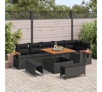 DYRJDJWIDHW 9-Piece Outdoor Patio Furniture Set Black Wicker Sofa Sectional with Cushions and Coffee Table for Garden, Terrace, Backyard, Modern All-Weather Rattan Conversation Set