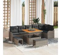 DYRJDJWIDHW 9-Piece Outdoor Patio Furniture Set Garden Sofa Sectional with Cushions, Waterproof Storage, Adjustable Feet, Modern Grey Rattan Conversation Set for Terrace, Backyard, Poolside Lounge
