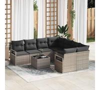 DYRJDJWIDHW 9-Piece Outdoor Patio Furniture Set, Grey Poly Rattan Sofa Sectional with Cushions and Glass Table, Modern Garden Lounge Set for Terrace, Balcony, Poolside