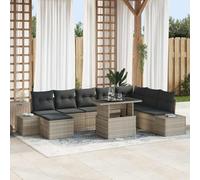 DYRJDJWIDHW 9-Piece Outdoor Patio Furniture Set, Light Gray All-Weather Wicker Sectional Sofa with Adjustable Coffee Table, Cushions, for Garden, Terrace, Poolside, 7-Seater Modular Lounge Set