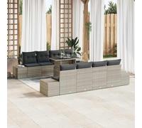 DYRJDJWIDHW 9-Piece Outdoor Patio Furniture Set, Light Grey All-Weather Wicker Sofa Sectional with Adjustable Coffee Table, Modular Garden Lounge Set for Terrace, Poolside