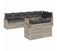 DYRJDJWIDHW 9-Piece Outdoor Patio Furniture Set, Light Grey Poly Rattan Modular Sectional Sofa with Cushions and Coffee Table for Garden, Terrace, Poolside