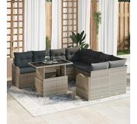 DYRJDJWIDHW 9-Piece Outdoor Patio Furniture Set, Light Grey Wicker Modular Sectional Sofa with Glass Coffee Table, Waterproof All-Weather Rattan Conversation Set for Garden, Terrace, Poolside
